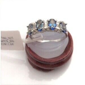 Created Blue Mystic Topaz Ring w/ Genuine Diamonds set in Sterling Silver -Sz.8